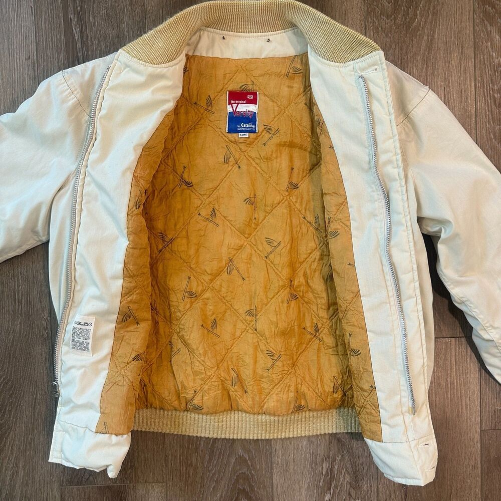 Vintage 70s 80s The Original Varsity by Catalina Cream Bomber Jacket USA 42 Long